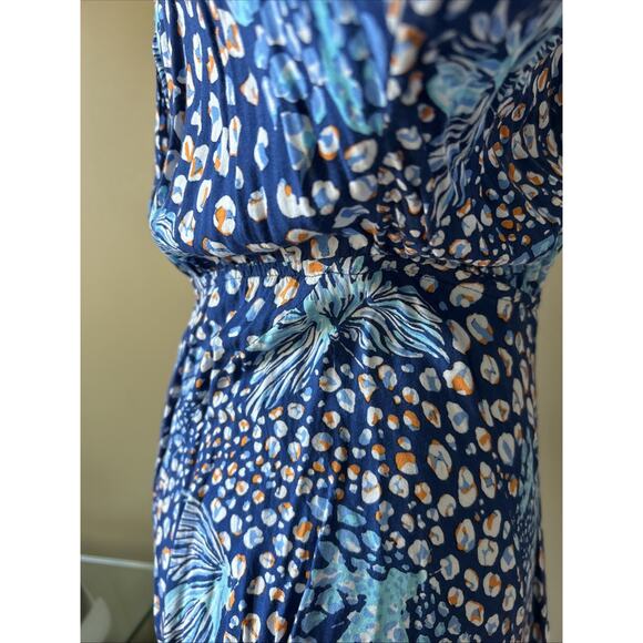 Poupette St Barth Flowy Floral Maxi Dress Blue Sz M Deep Slits LLona Long Sleeve - Picture 11 of 16